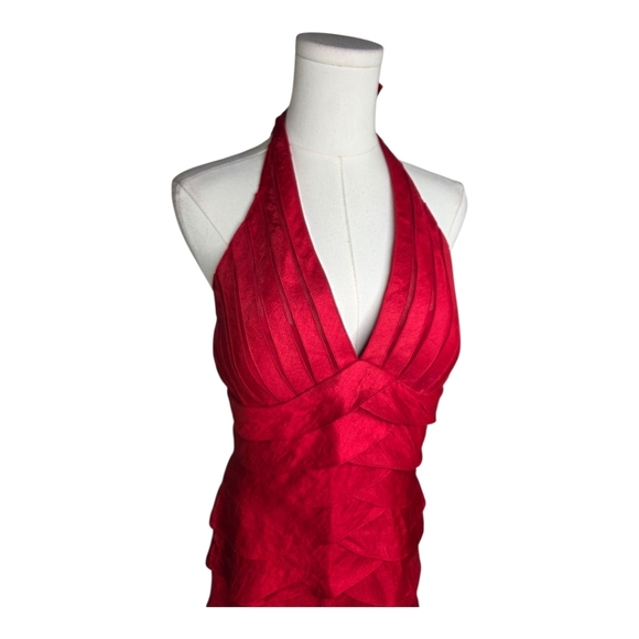 Cache Red Satin Halter Tiered Cocktail Dress NWT Size 8 Y2K Vintage Glam - Picture 2 of 11